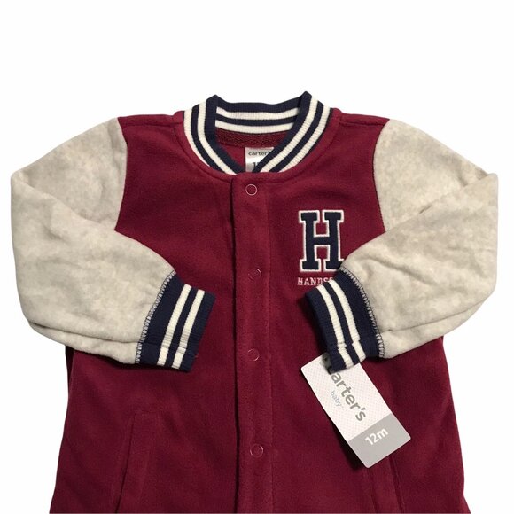 Carter’s Baby Boys One Piece Fleece Jumpsuit 3-12M Burgundy Long Sleeve Outfit - Picture 2 of 7